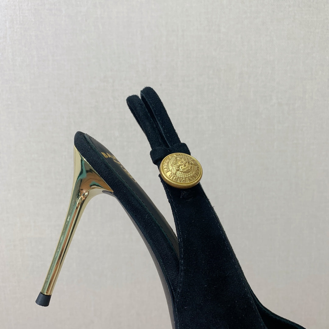 BALMAIN 26S SLINGBACK 95 MM IN BLACK SUEDE