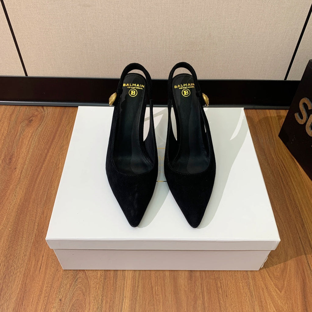 BALMAIN 26S SLINGBACK 95 MM IN BLACK SUEDE