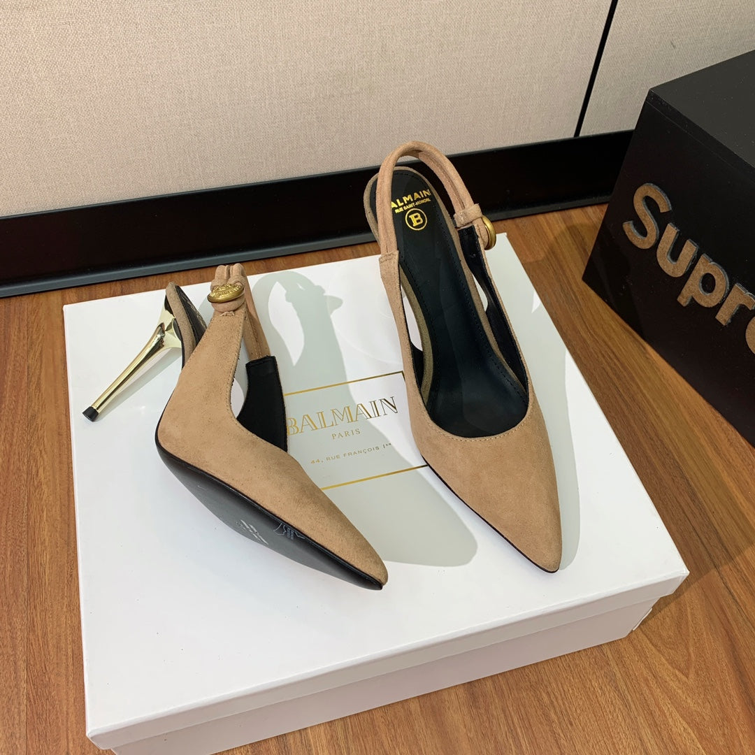 BALMAIN 26S SLINGBACK 95 MM IN LIGHT BROWN SUEDE