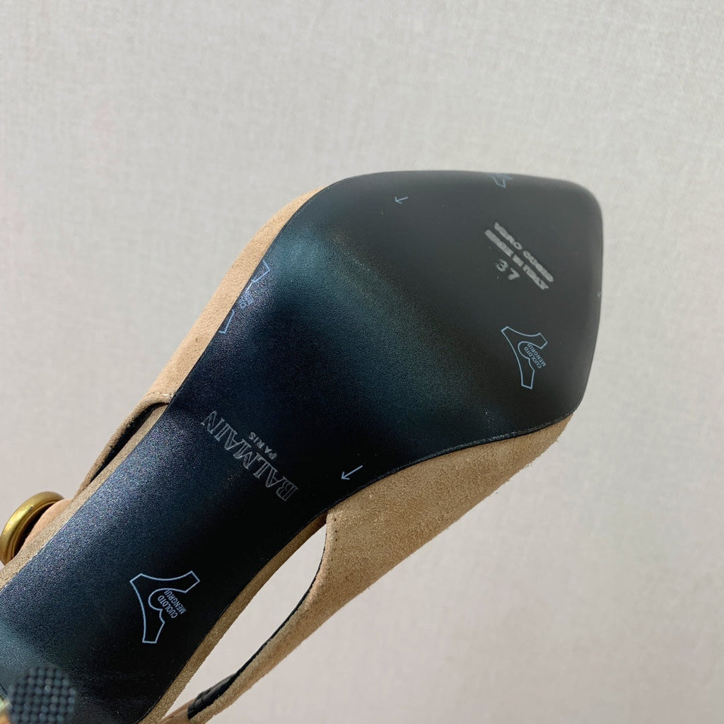 BALMAIN 26S SLINGBACK 95 MM IN LIGHT BROWN SUEDE