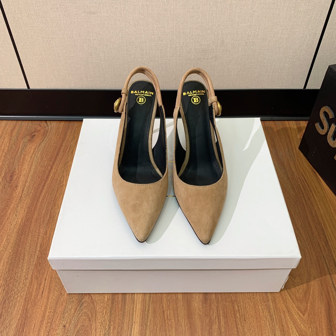 BALMAIN 26S SLINGBACK 95 MM IN LIGHT BROWN SUEDE