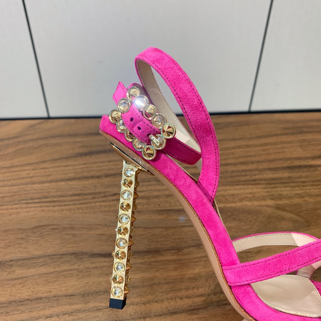GIANVITO ROSSI 26S CRYSTAL HEELS 105 MM IN PINK SUEDE