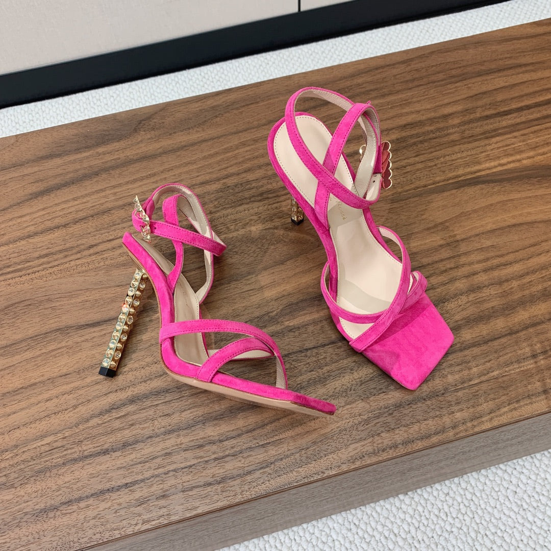 GIANVITO ROSSI 26S CRYSTAL HEELS 105 MM IN PINK SUEDE
