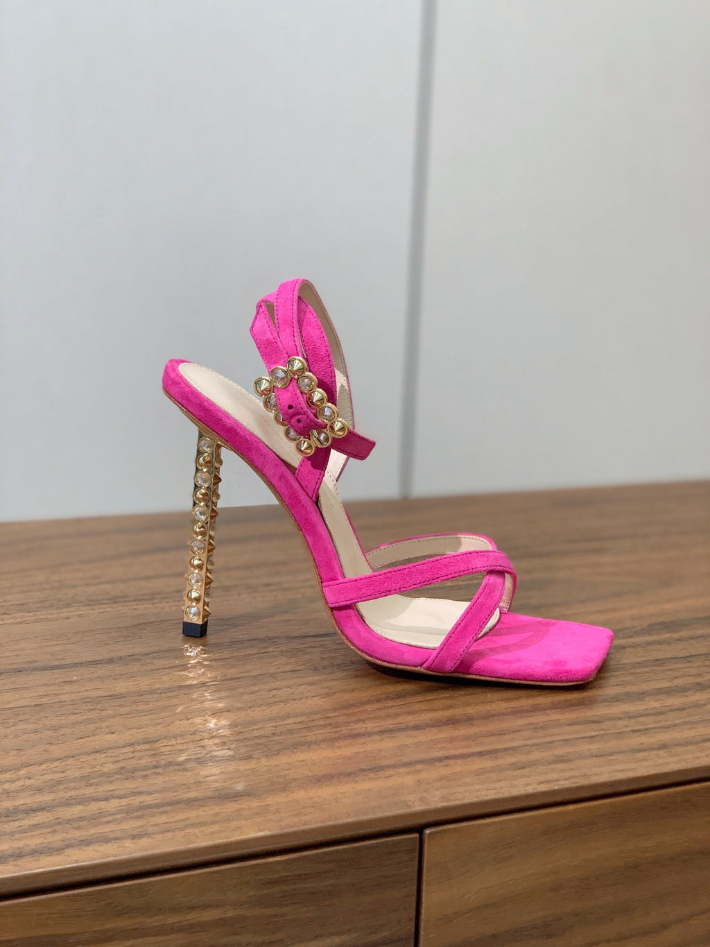 GIANVITO ROSSI 26S CRYSTAL HEELS 105 MM IN PINK SUEDE