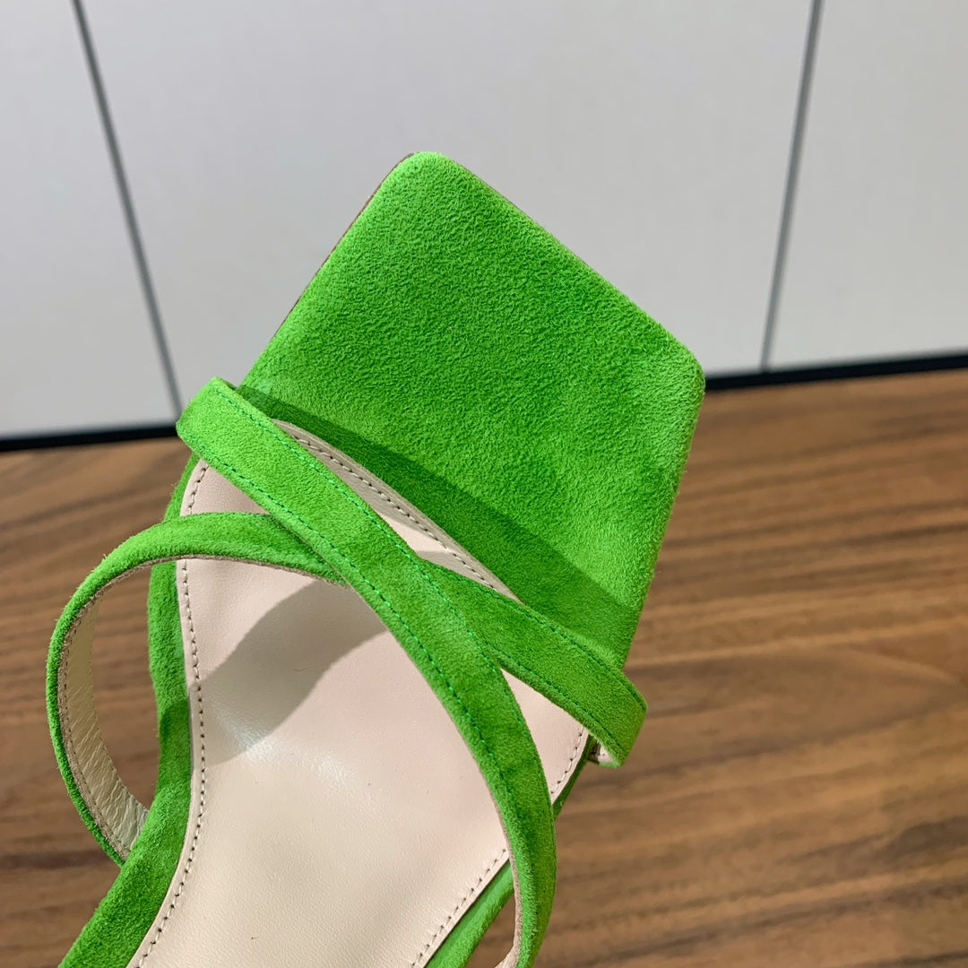 GIANVITO ROSSI 26S CRYSTAL HEELS 105 MM IN GREEN SUEDE
