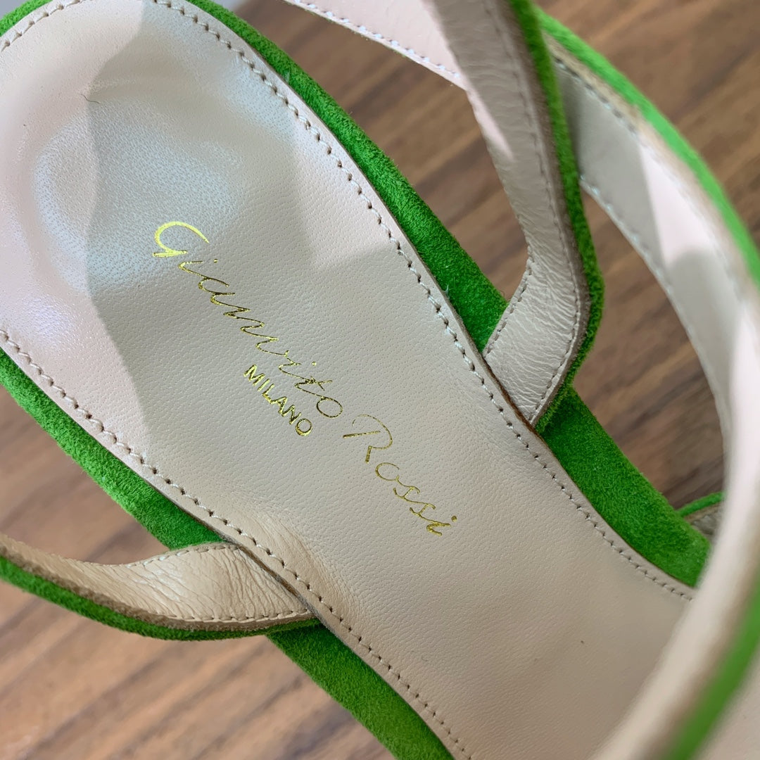 GIANVITO ROSSI 26S CRYSTAL HEELS 105 MM IN GREEN SUEDE