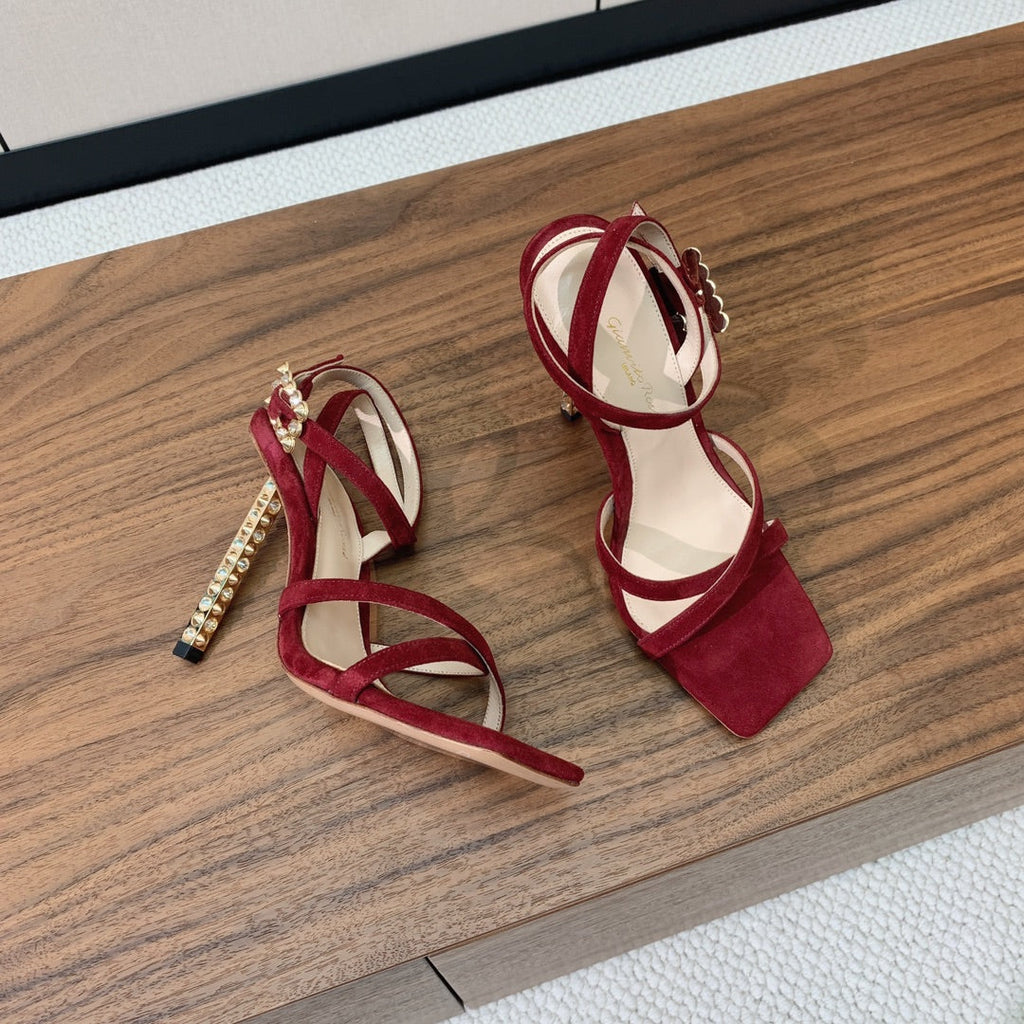 GIANVITO ROSSI 26S CRYSTAL HEELS 105 MM IN DARK RED SUEDE