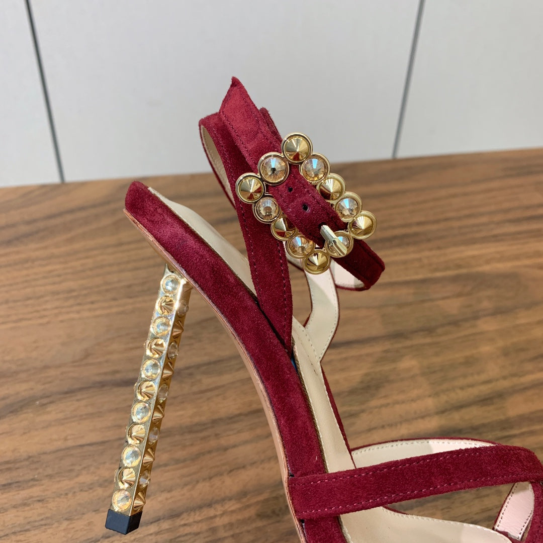 GIANVITO ROSSI 26S CRYSTAL HEELS 105 MM IN DARK RED SUEDE