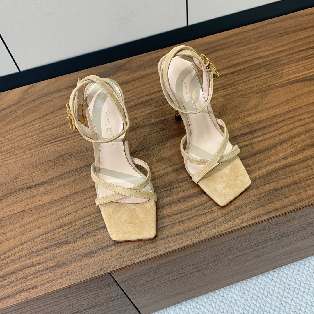 GIANVITO ROSSI 26S CRYSTAL HEELS 105 MM IN BEIGE SUEDE