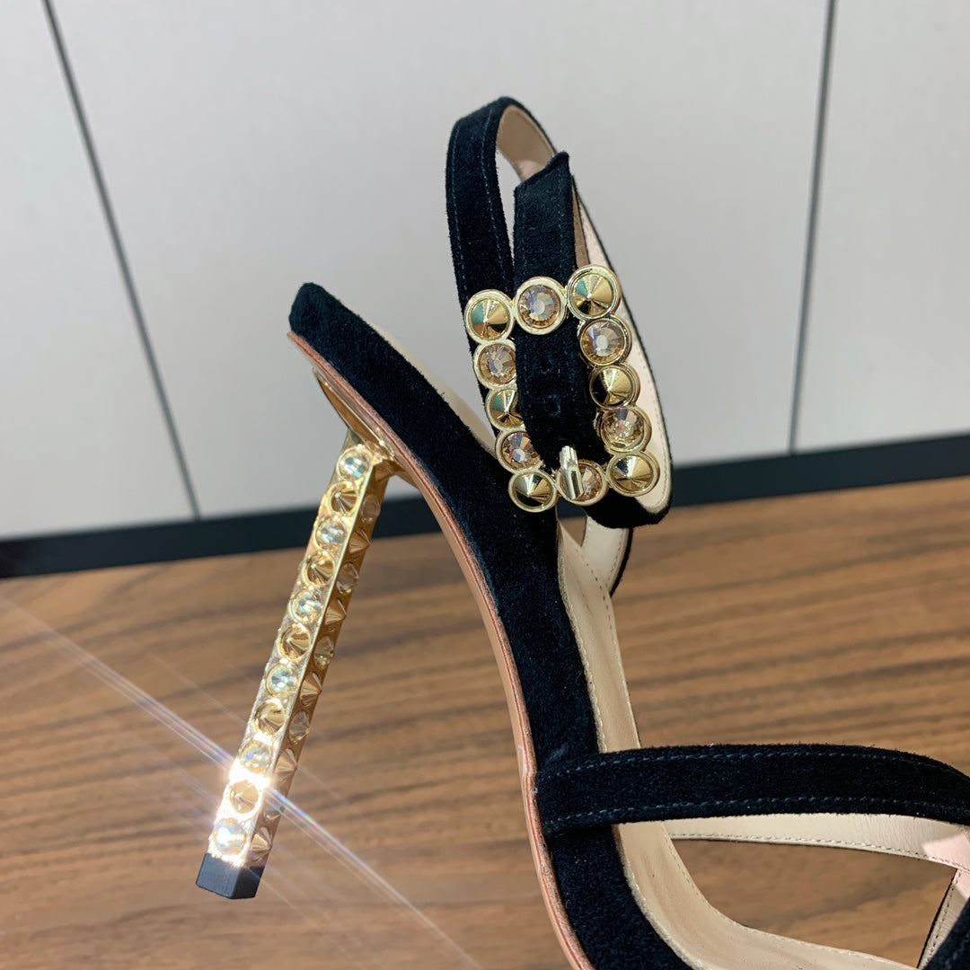 GIANVITO ROSSI 26S CRYSTAL HEELS 105 MM IN BLACK SUEDE