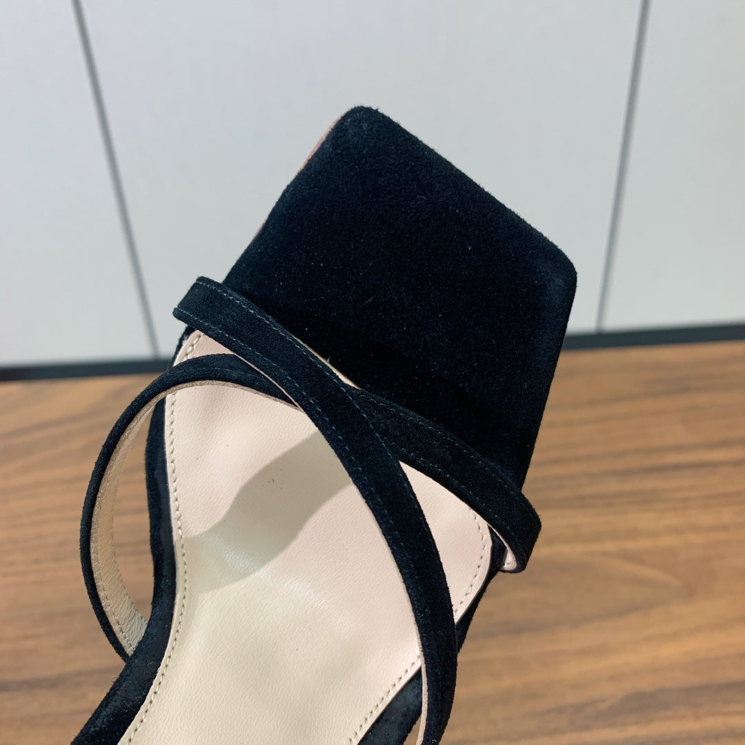 GIANVITO ROSSI 26S CRYSTAL HEELS 105 MM IN BLACK SUEDE