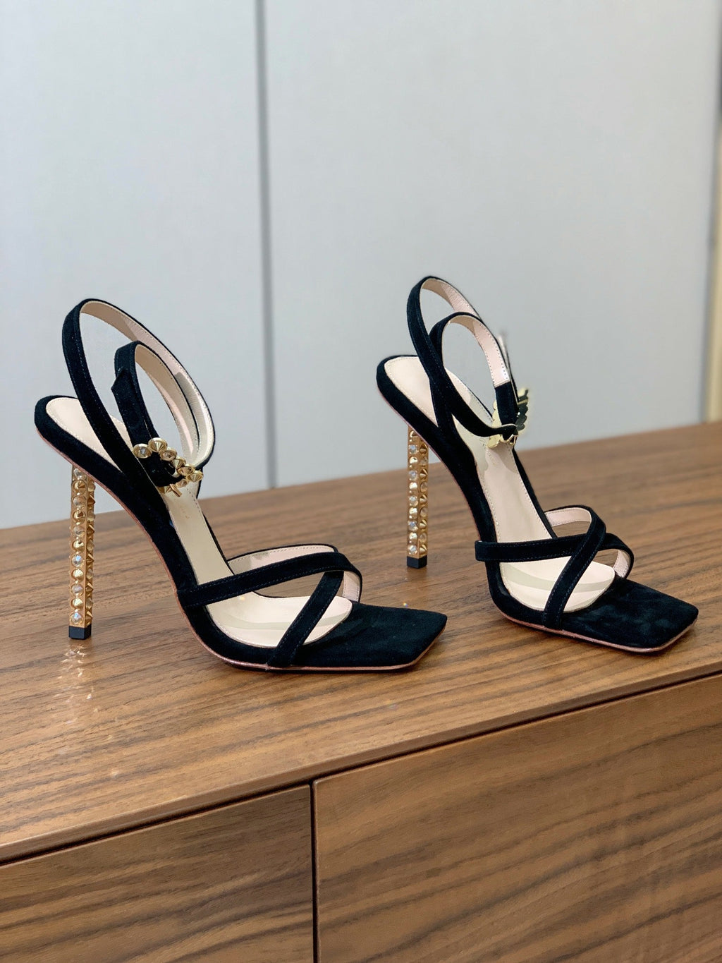 GIANVITO ROSSI 26S CRYSTAL HEELS 105 MM IN BLACK SUEDE