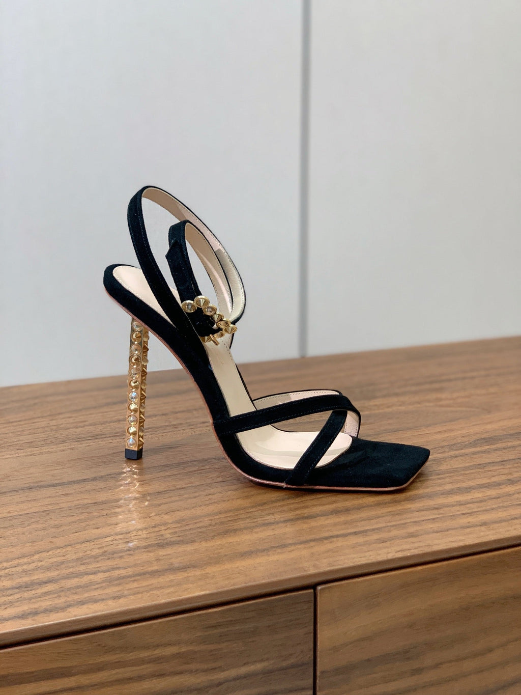 GIANVITO ROSSI 26S CRYSTAL HEELS 105 MM IN BLACK SUEDE
