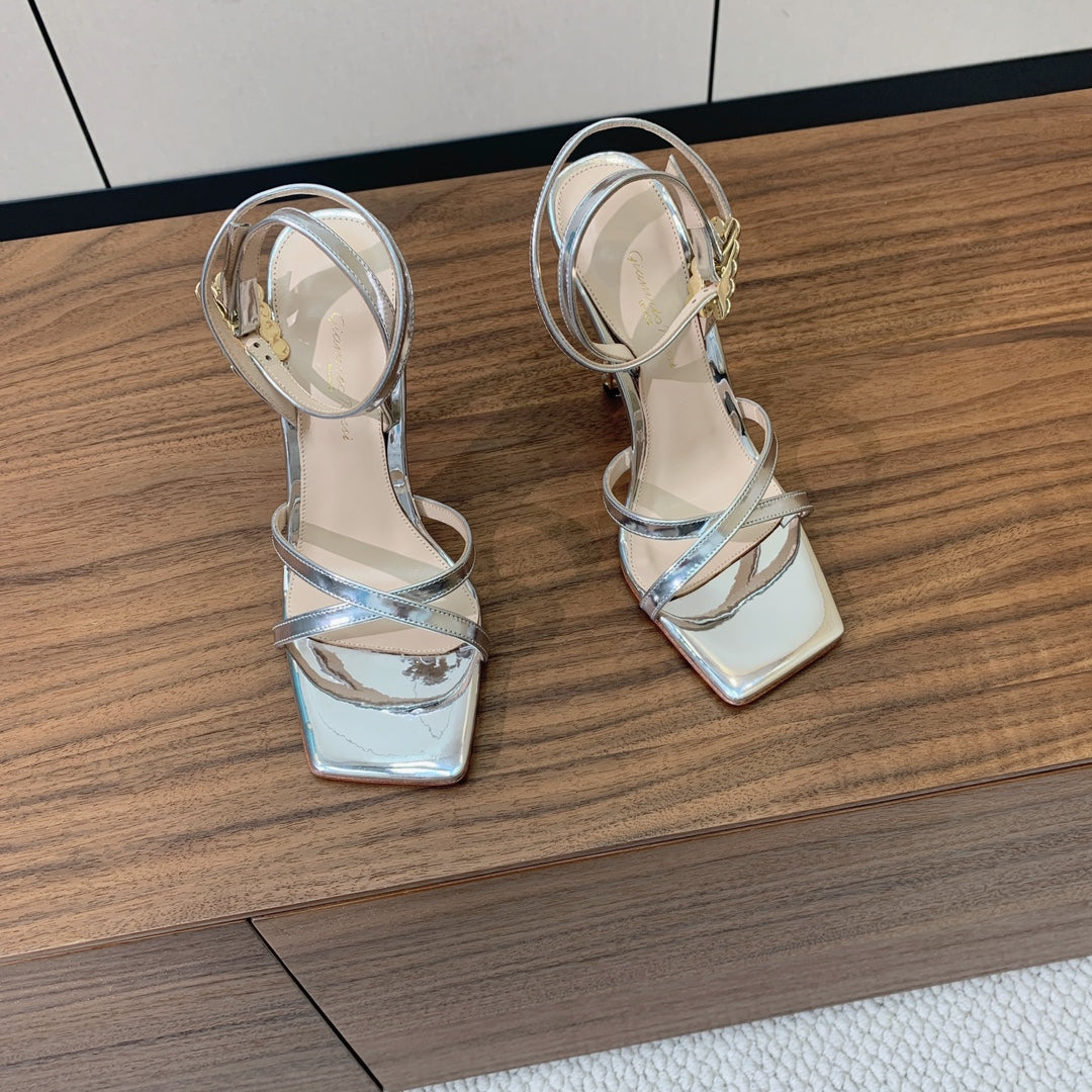 GIANVITO ROSSI 26S CRYSTAL HEELS 105 MM IN SILVER LAMBSKIN