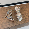GIANVITO ROSSI 26S CRYSTAL HEELS 105 MM IN SILVER LAMBSKIN