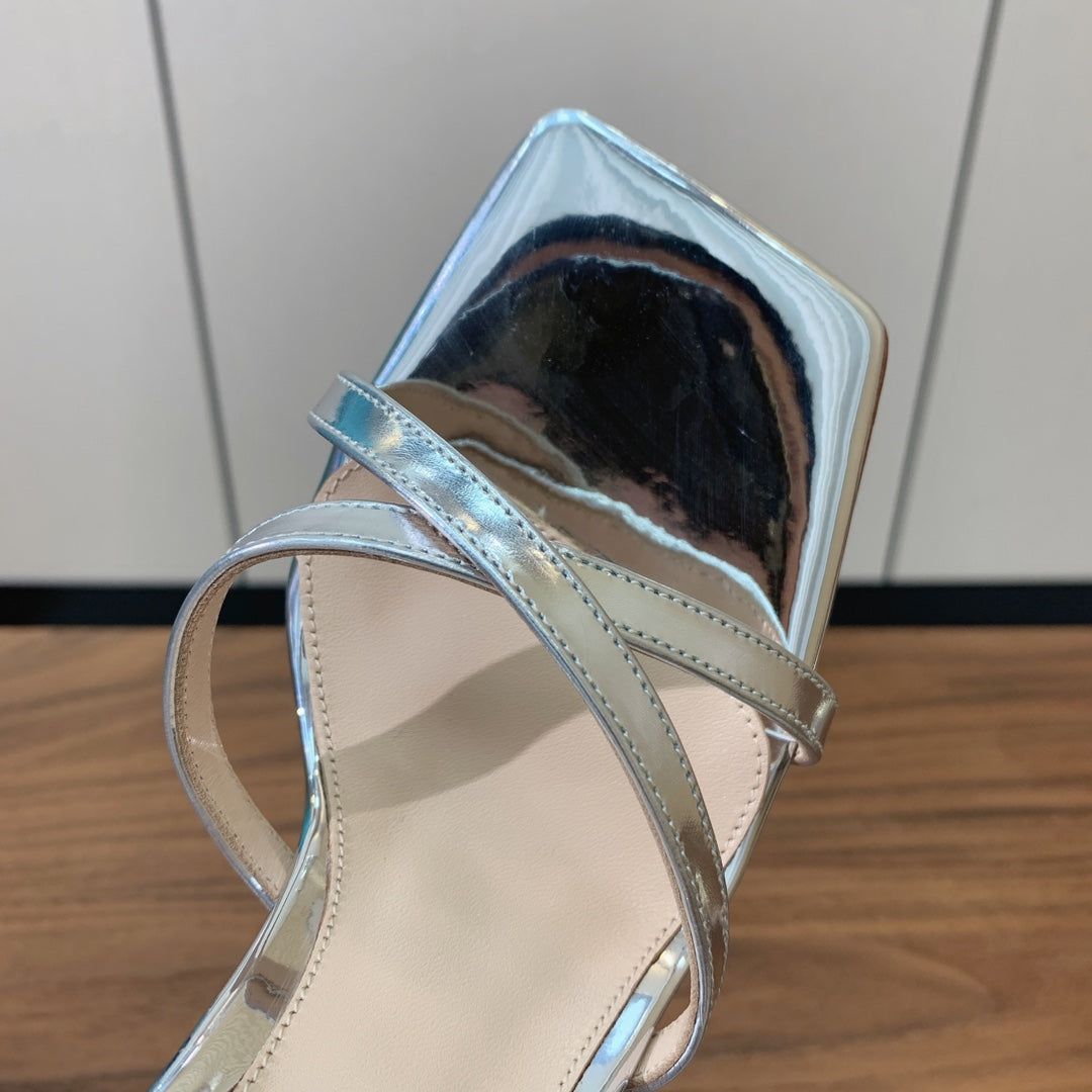 GIANVITO ROSSI 26S CRYSTAL HEELS 105 MM IN SILVER LAMBSKIN