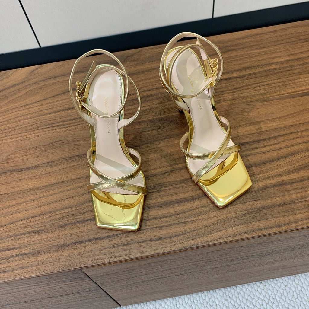 GIANVITO ROSSI 26S CRYSTAL HEELS 105 MM IN GOLD LAMBSKIN