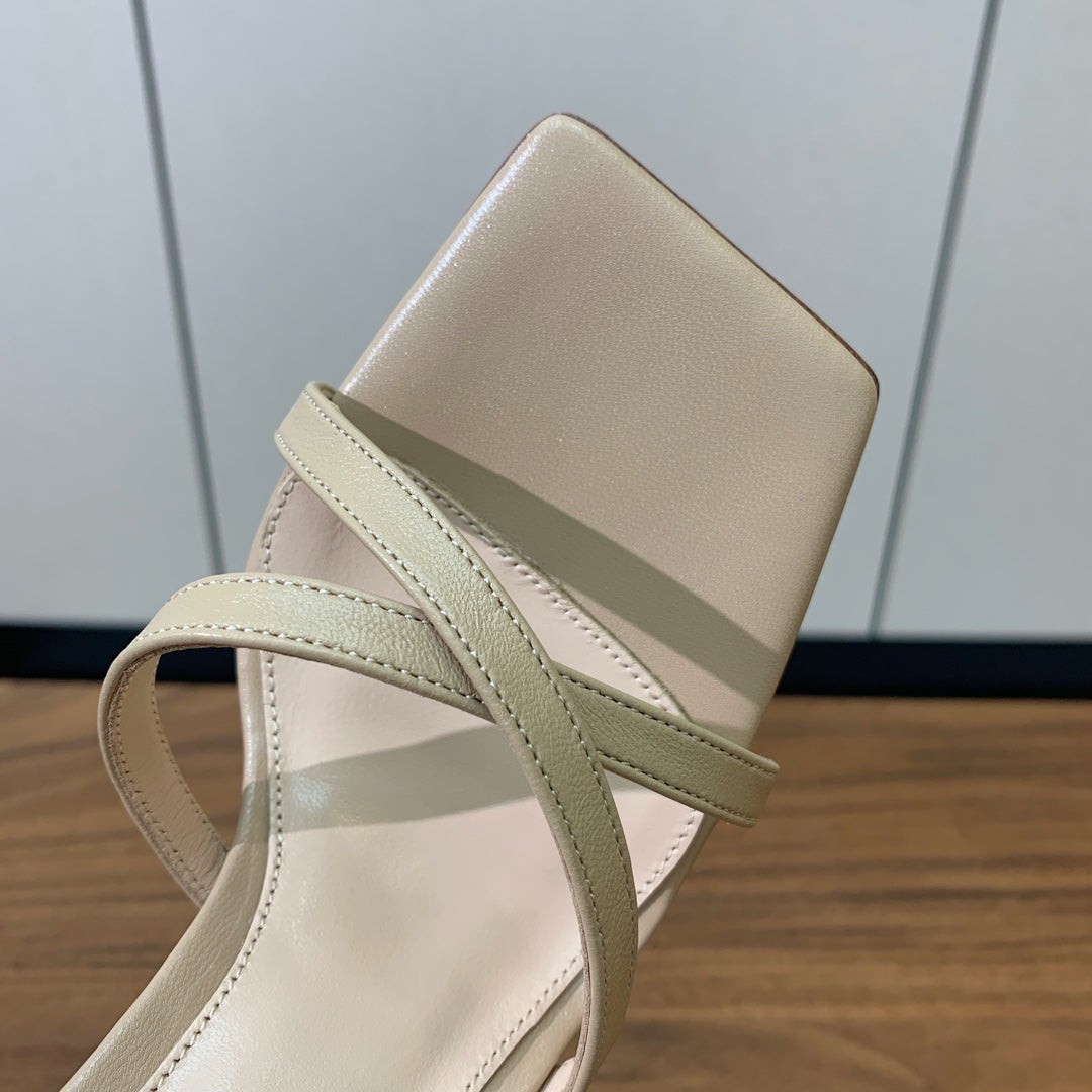 GIANVITO ROSSI 26S CRYSTAL HEELS 105 MM IN BEIGE LAMBSKIN