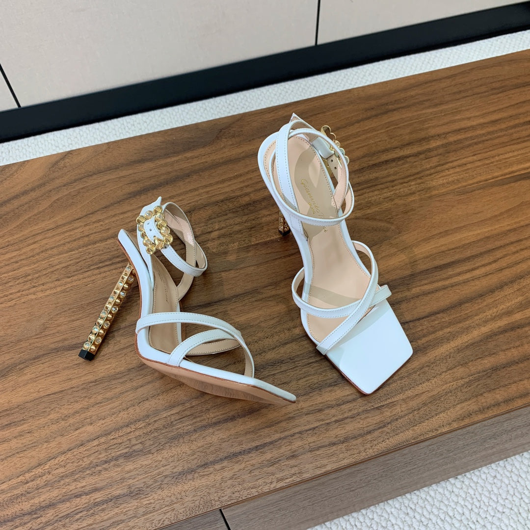 GIANVITO ROSSI 26S CRYSTAL HEELS 105 MM IN WHITE LAMBSKIN