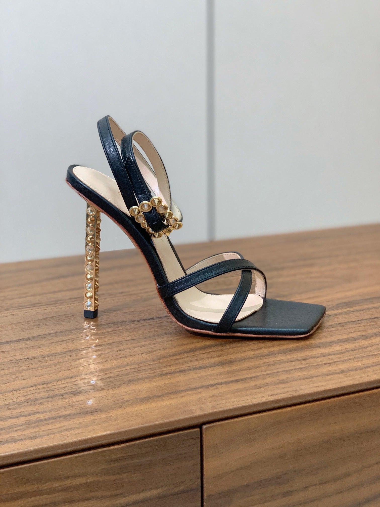 GIANVITO ROSSI 26S CRYSTAL HEELS 105 MM IN BLACK LAMBSKIN