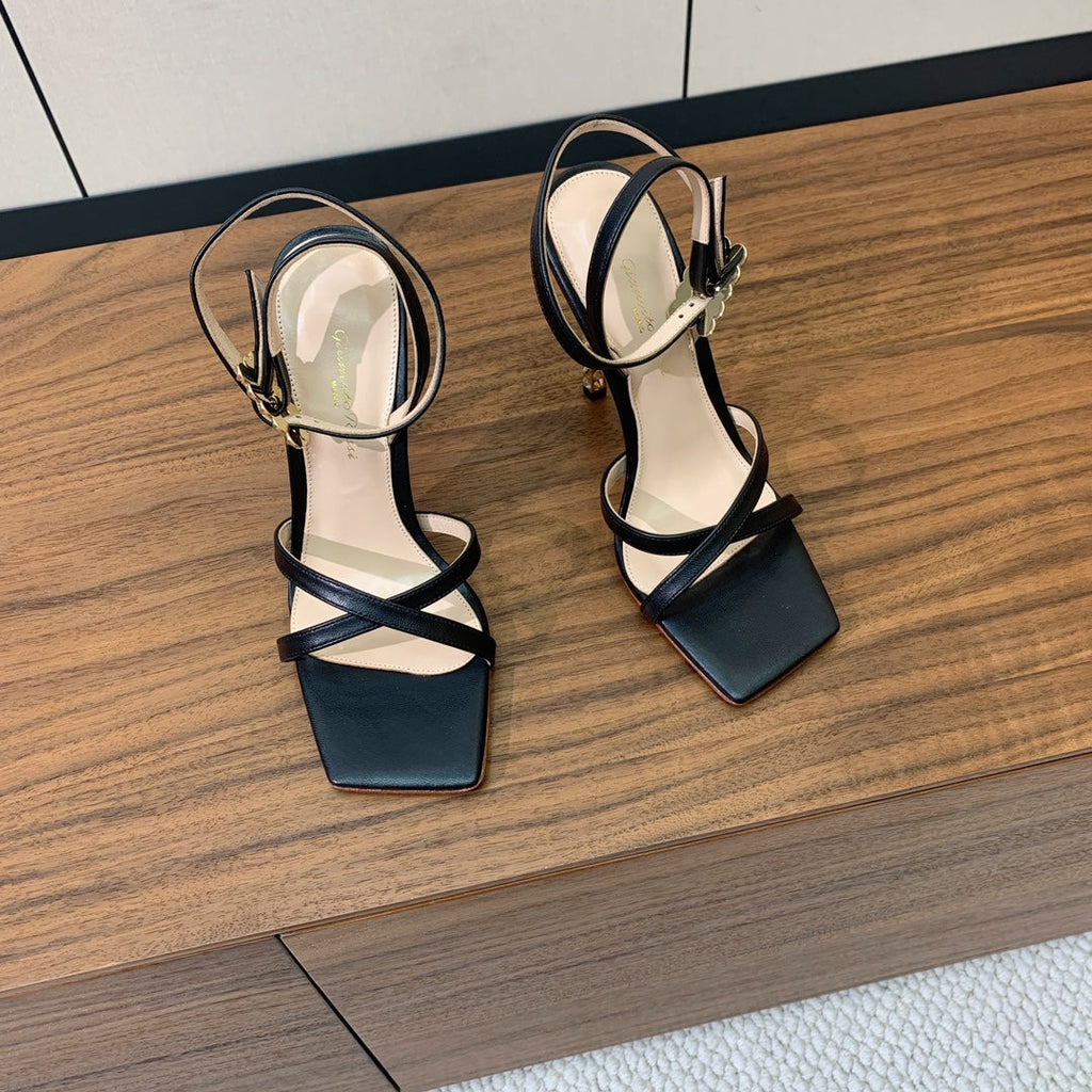 GIANVITO ROSSI 26S CRYSTAL HEELS 105 MM IN BLACK LAMBSKIN