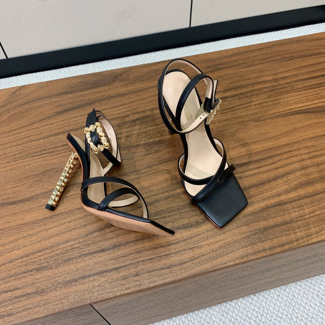 GIANVITO ROSSI 26S CRYSTAL HEELS 105 MM IN BLACK LAMBSKIN
