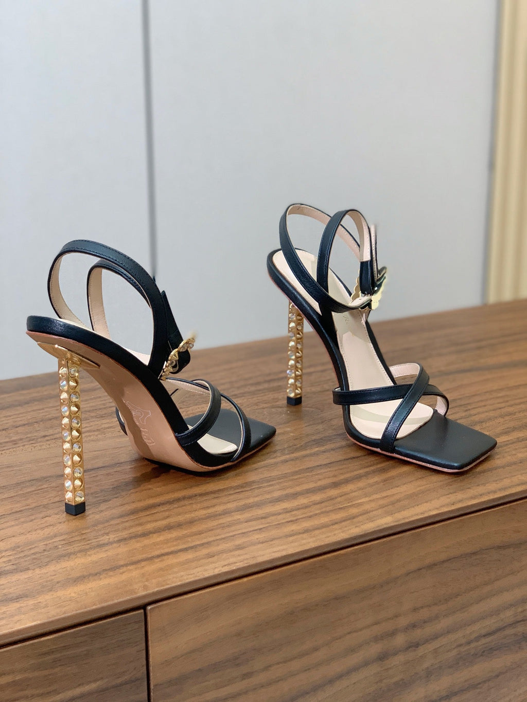 GIANVITO ROSSI 26S CRYSTAL HEELS 105 MM IN BLACK LAMBSKIN