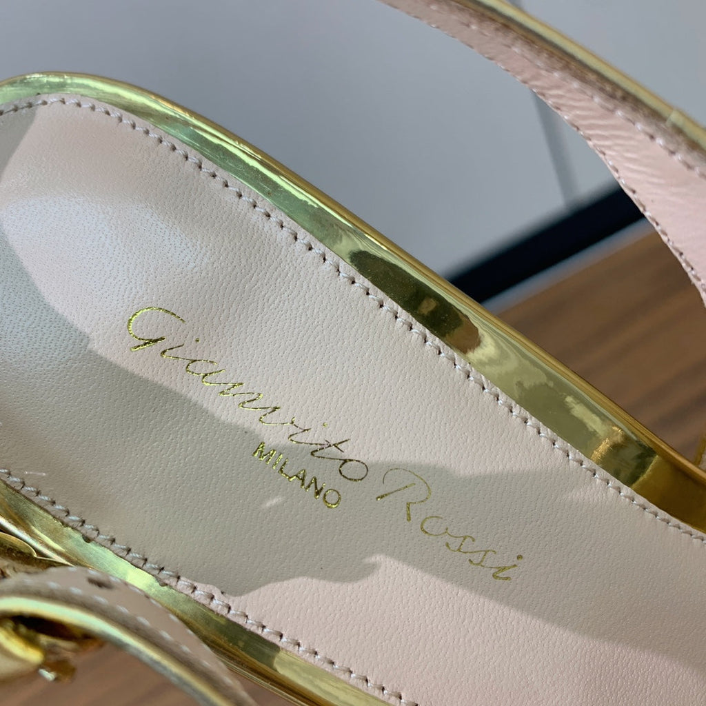 GIANVITO ROSSI 26S SLINGBACK HEELS 105 MM IN GOLD PATENT LAMBSKIN