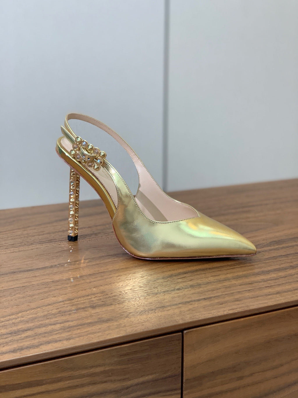 GIANVITO ROSSI 26S SLINGBACK HEELS 105 MM IN GOLD PATENT LAMBSKIN
