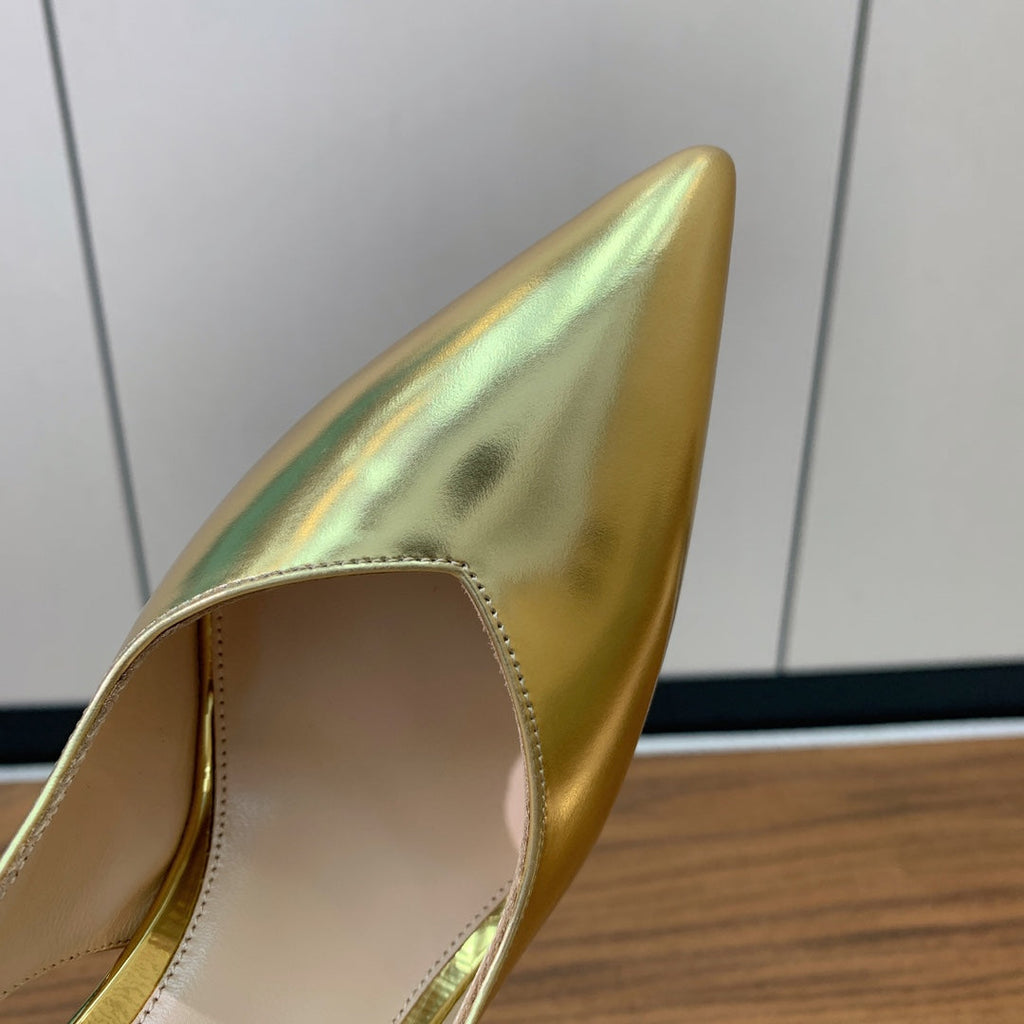 GIANVITO ROSSI 26S SLINGBACK HEELS 105 MM IN GOLD PATENT LAMBSKIN