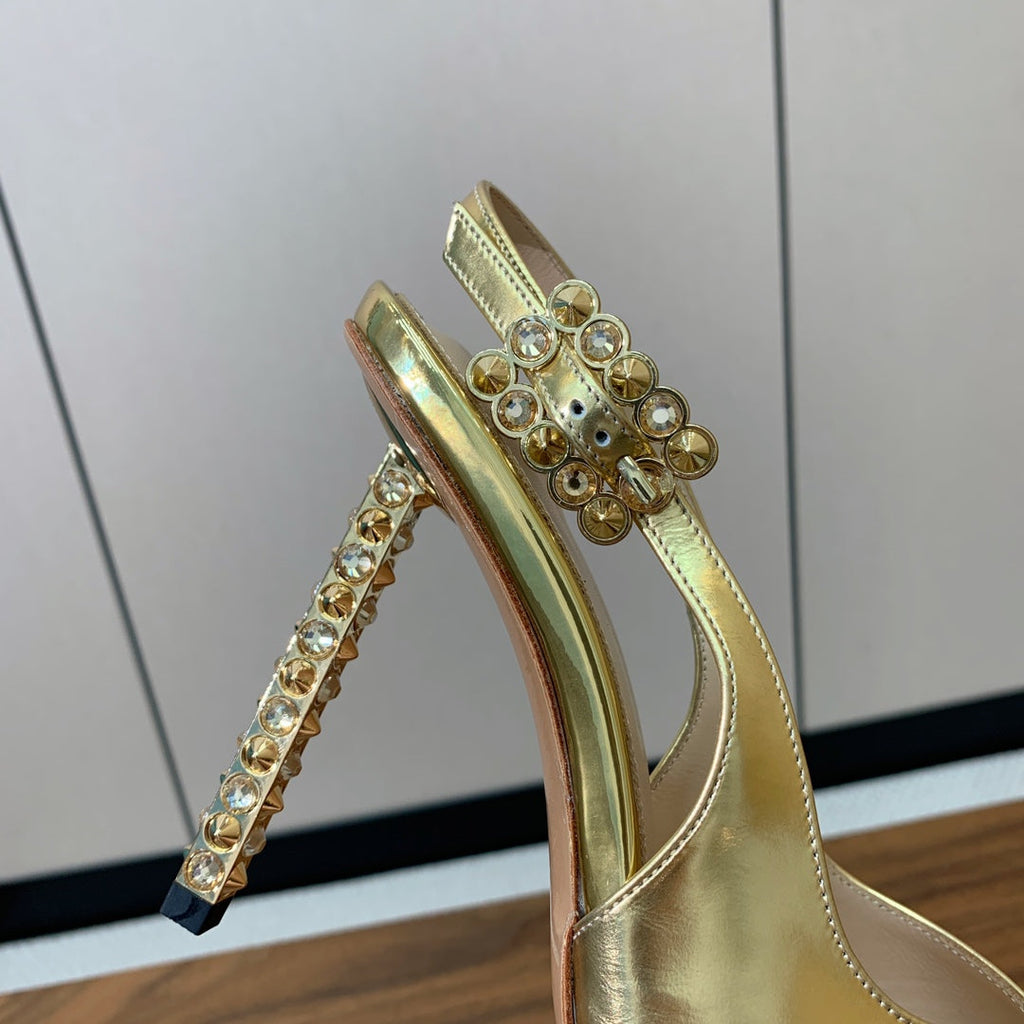 GIANVITO ROSSI 26S SLINGBACK HEELS 105 MM IN GOLD PATENT LAMBSKIN