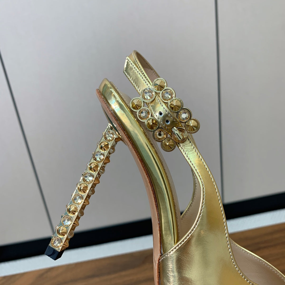 GIANVITO ROSSI 26S SLINGBACK HEELS 105 MM IN GOLD PATENT LAMBSKIN