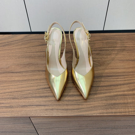 GIANVITO ROSSI 26S SLINGBACK HEELS 105 MM IN GOLD PATENT LAMBSKIN