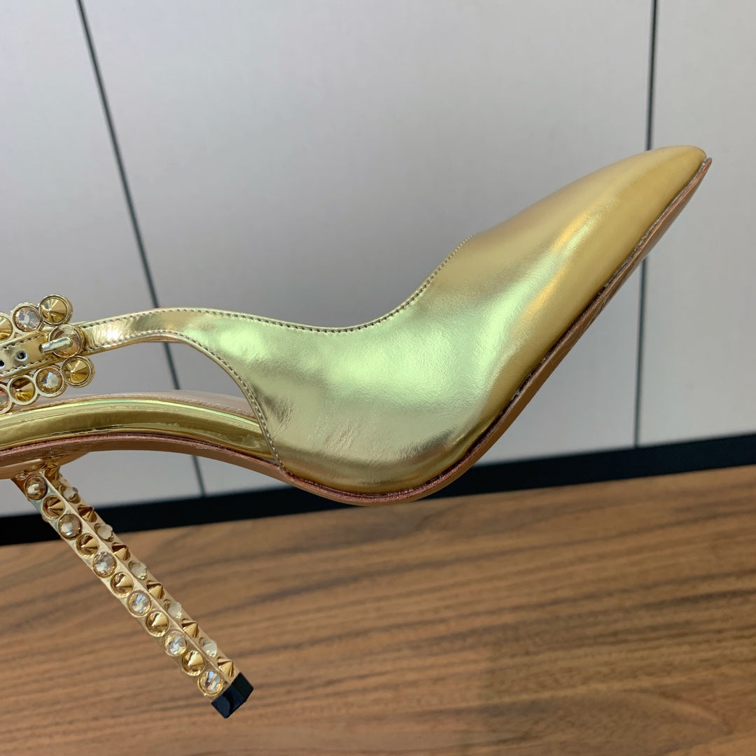 GIANVITO ROSSI 26S SLINGBACK HEELS 105 MM IN GOLD PATENT LAMBSKIN