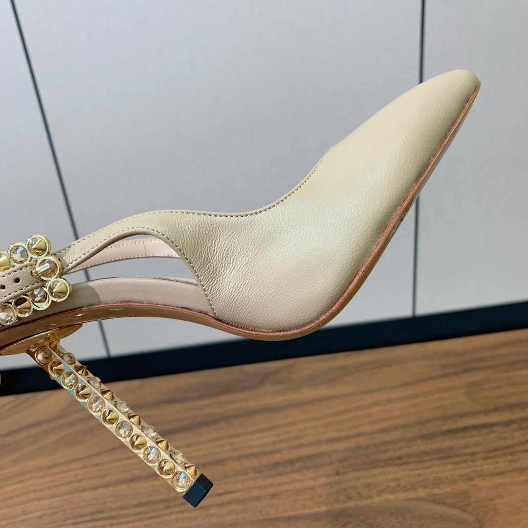 GIANVITO ROSSI 26S SLINGBACK HEELS 105 MM IN BEIGE LAMBSKIN