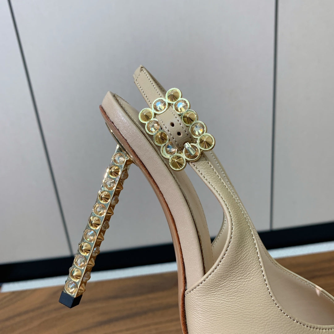 GIANVITO ROSSI 26S SLINGBACK HEELS 105 MM IN BEIGE LAMBSKIN