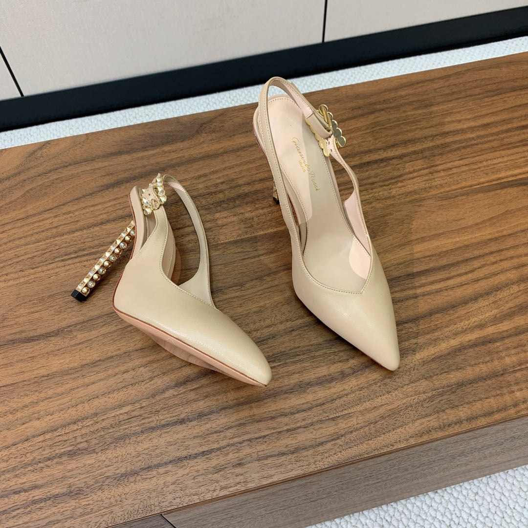 GIANVITO ROSSI 26S SLINGBACK HEELS 105 MM IN BEIGE LAMBSKIN