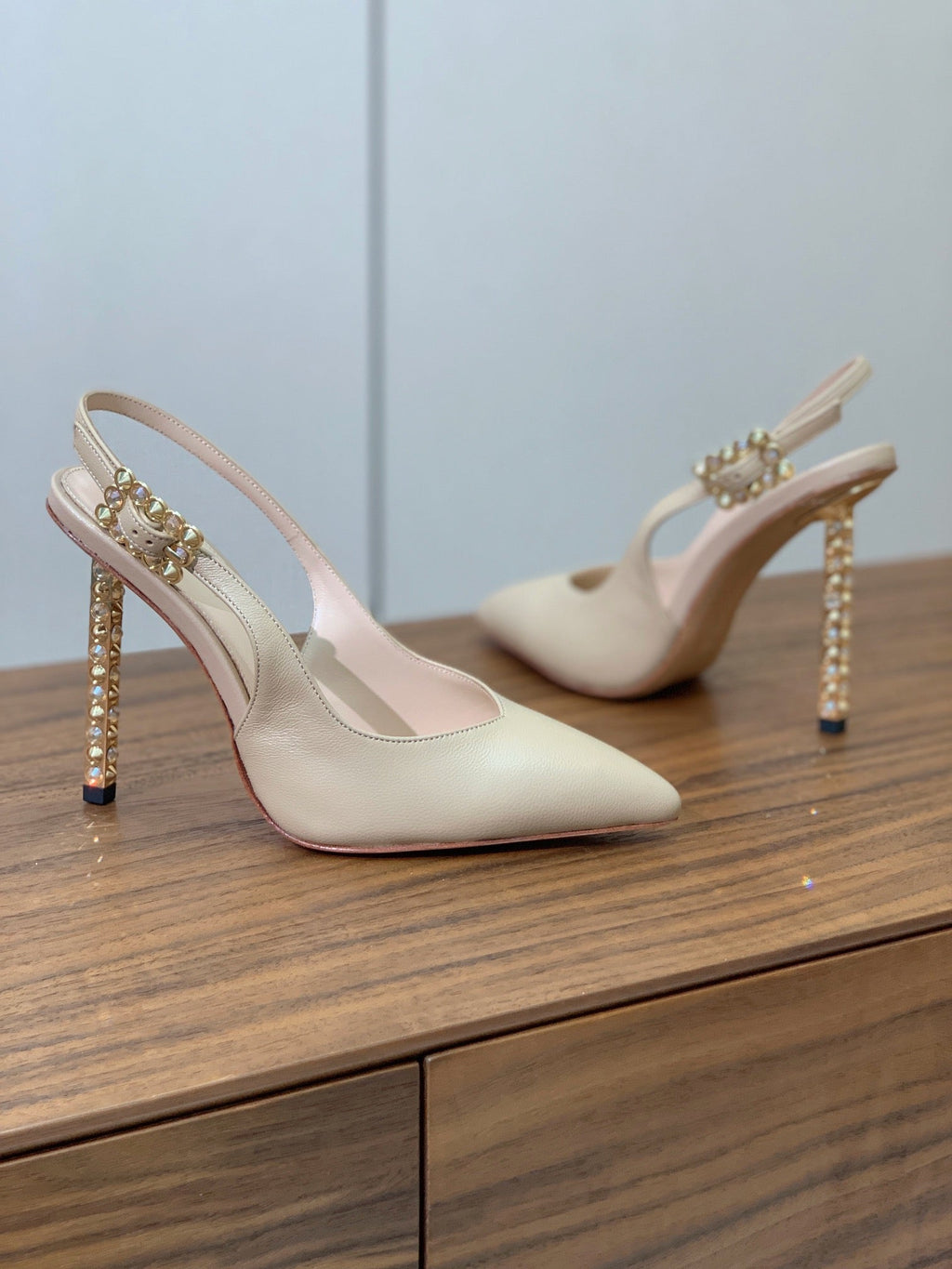 GIANVITO ROSSI 26S SLINGBACK HEELS 105 MM IN BEIGE LAMBSKIN