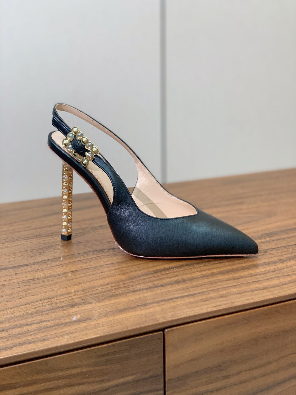 GIANVITO ROSSI 26S SLINGBACK HEELS 105 MM IN BLACK LAMBSKIN