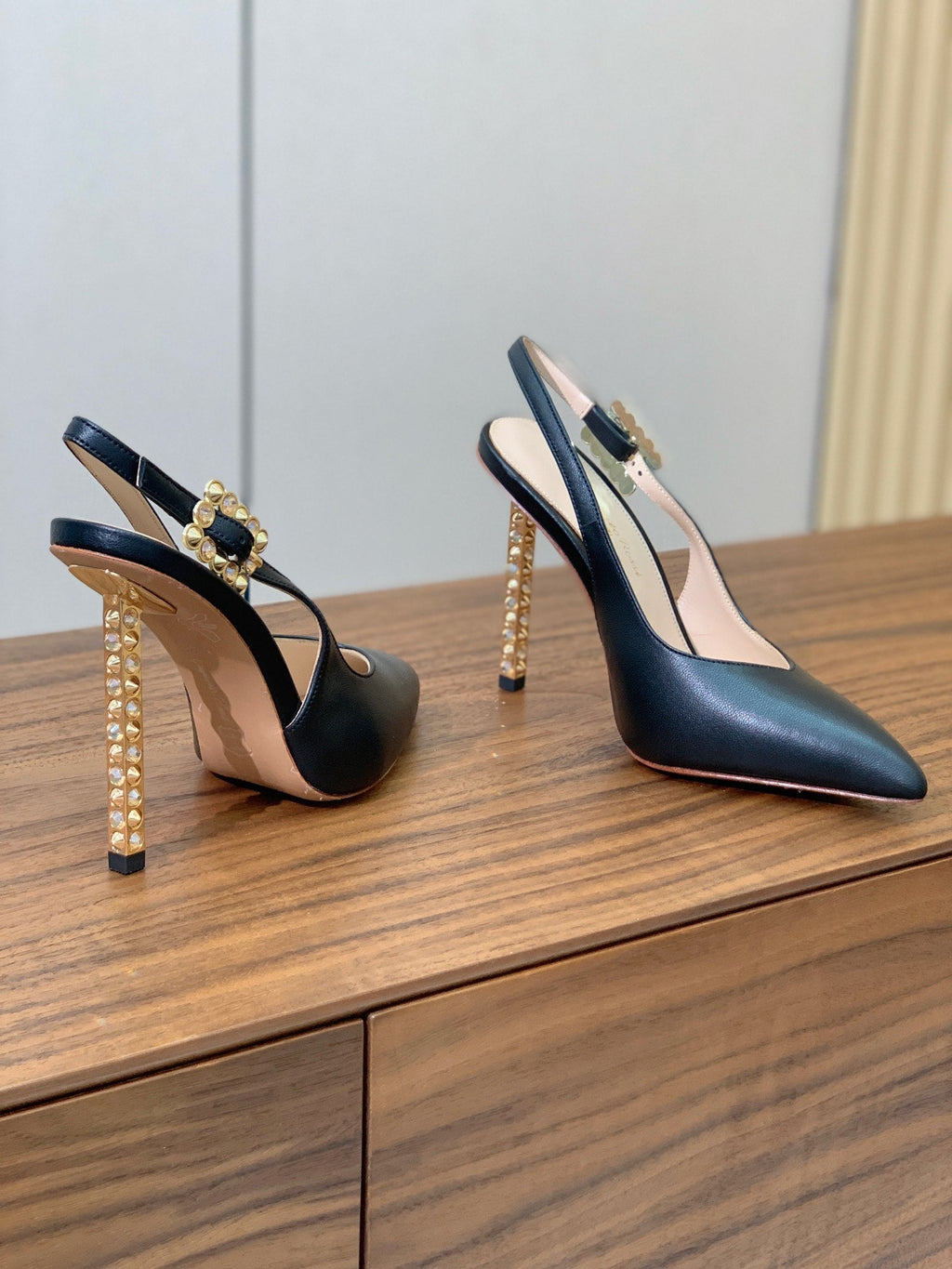 GIANVITO ROSSI 26S SLINGBACK HEELS 105 MM IN BLACK LAMBSKIN