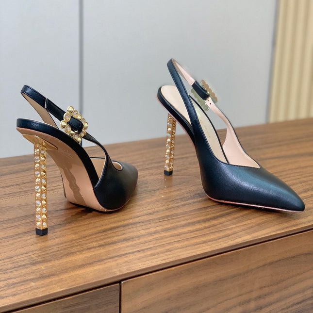 GIANVITO ROSSI 26S SLINGBACK HEELS 105 MM IN BLACK LAMBSKIN