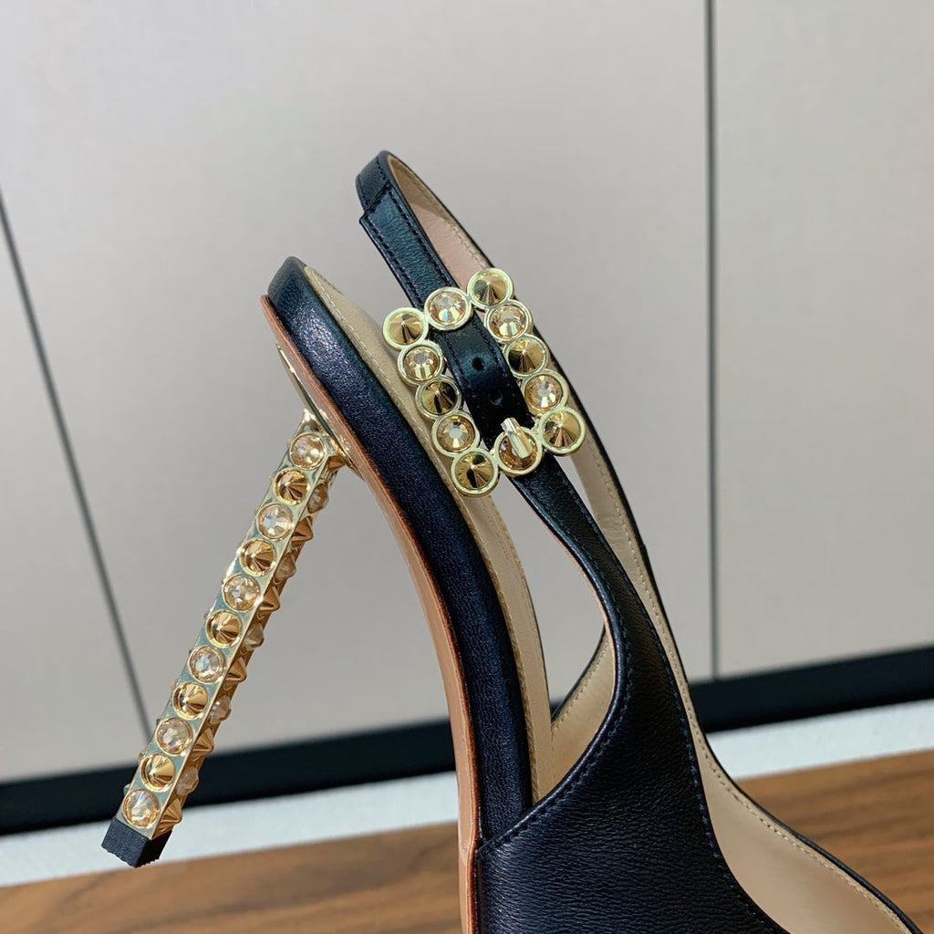 GIANVITO ROSSI 26S SLINGBACK HEELS 105 MM IN BLACK LAMBSKIN