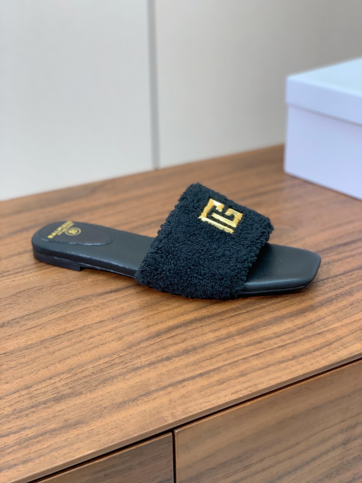 BALMAIN 26S SANDALS IN BLACK WOOL AND CALFSKIN