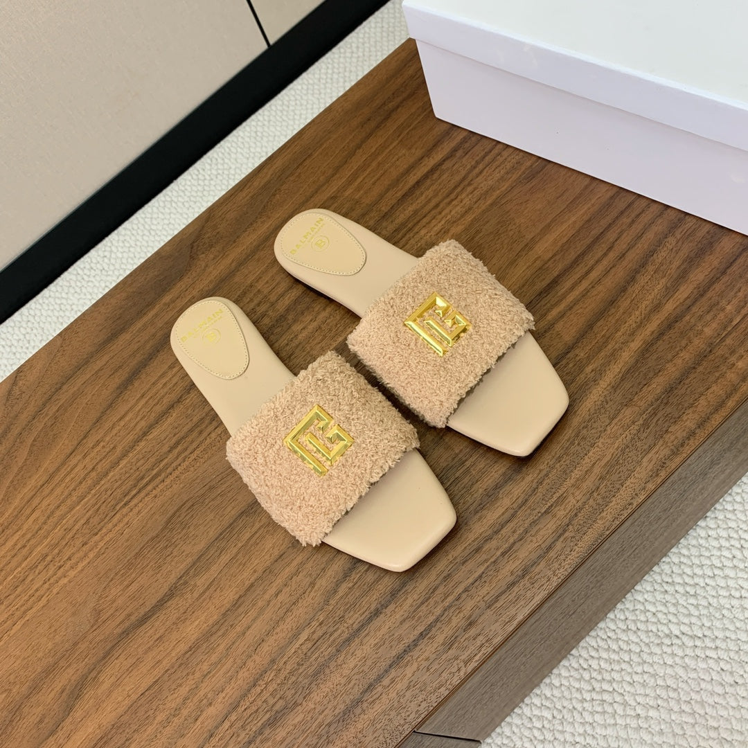 BALMAIN 26S SANDALS IN BEIGE WOOL AND CALFSKIN