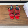 BALMAIN 26S HEEL SANDALS 95 MM IN RED MESH FABRIC WITH CRYSTAL EMBELLISHMENT