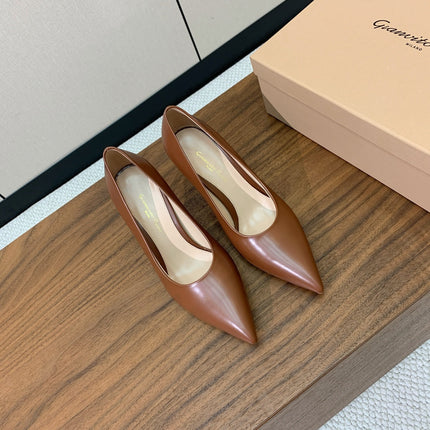 GIANVITO ROSSI 26S STILETTO PUMPS 95 MM IN BROWN CALFSKIN