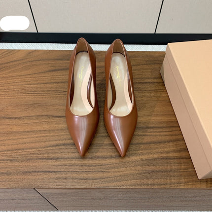 GIANVITO ROSSI 26S STILETTO PUMPS 95 MM IN BROWN CALFSKIN