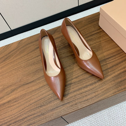GIANVITO ROSSI 26S STILETTO PUMPS 95 MM IN BROWN CALFSKIN