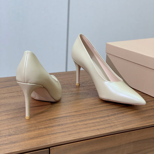 GIANVITO ROSSI 26S STILETTO PUMPS 95 MM IN BEIGE KHAKI CALFSKIN