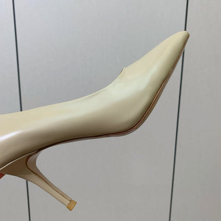 GIANVITO ROSSI 26S STILETTO PUMPS 95 MM IN BEIGE KHAKI CALFSKIN
